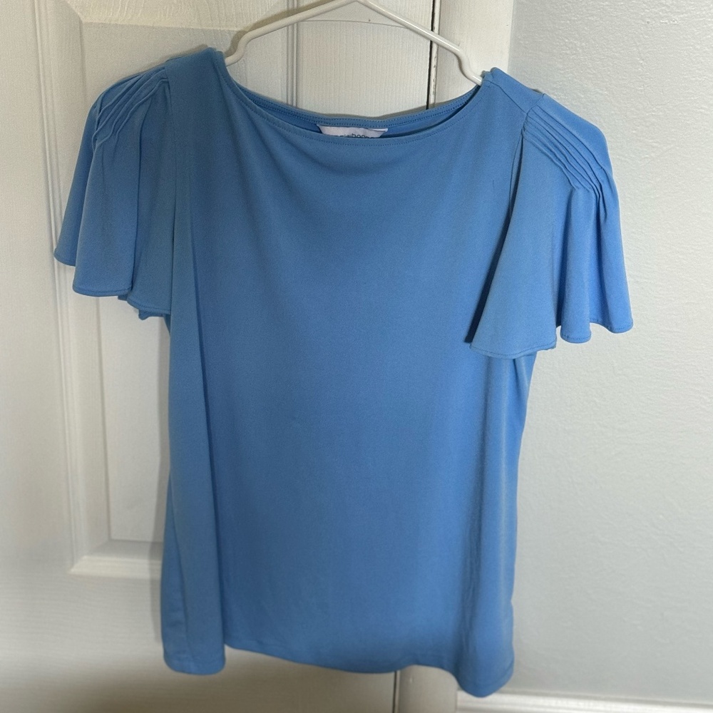 Liz Claiborne - Womens Crew Neck Short Sleeve Blouse - Petite SMALL - Light Blue